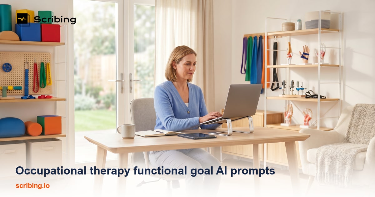 Occupational therapy functional goal documentation workspace with AI-assisted clinical dashboard and ADL progress charts