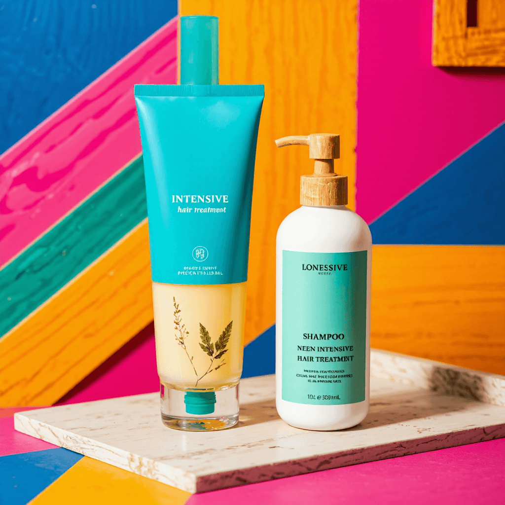 product photography of tube of intensive hair treatment