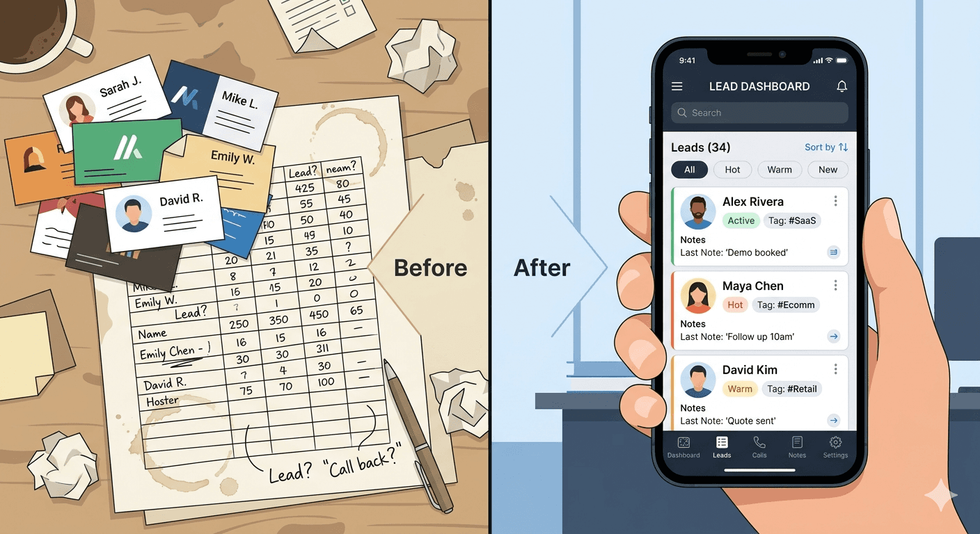 Difference between unorganized business cards and structured lead capture system