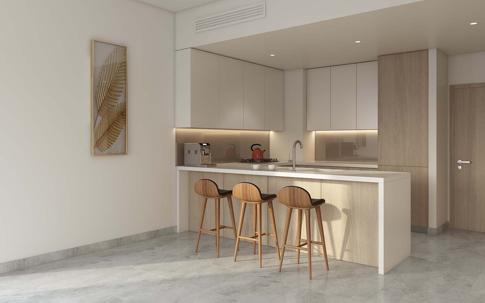 Elegant living room featuring sliding glass doors, creating an open atmosphere and connecting to the exterior at Peninsula One.