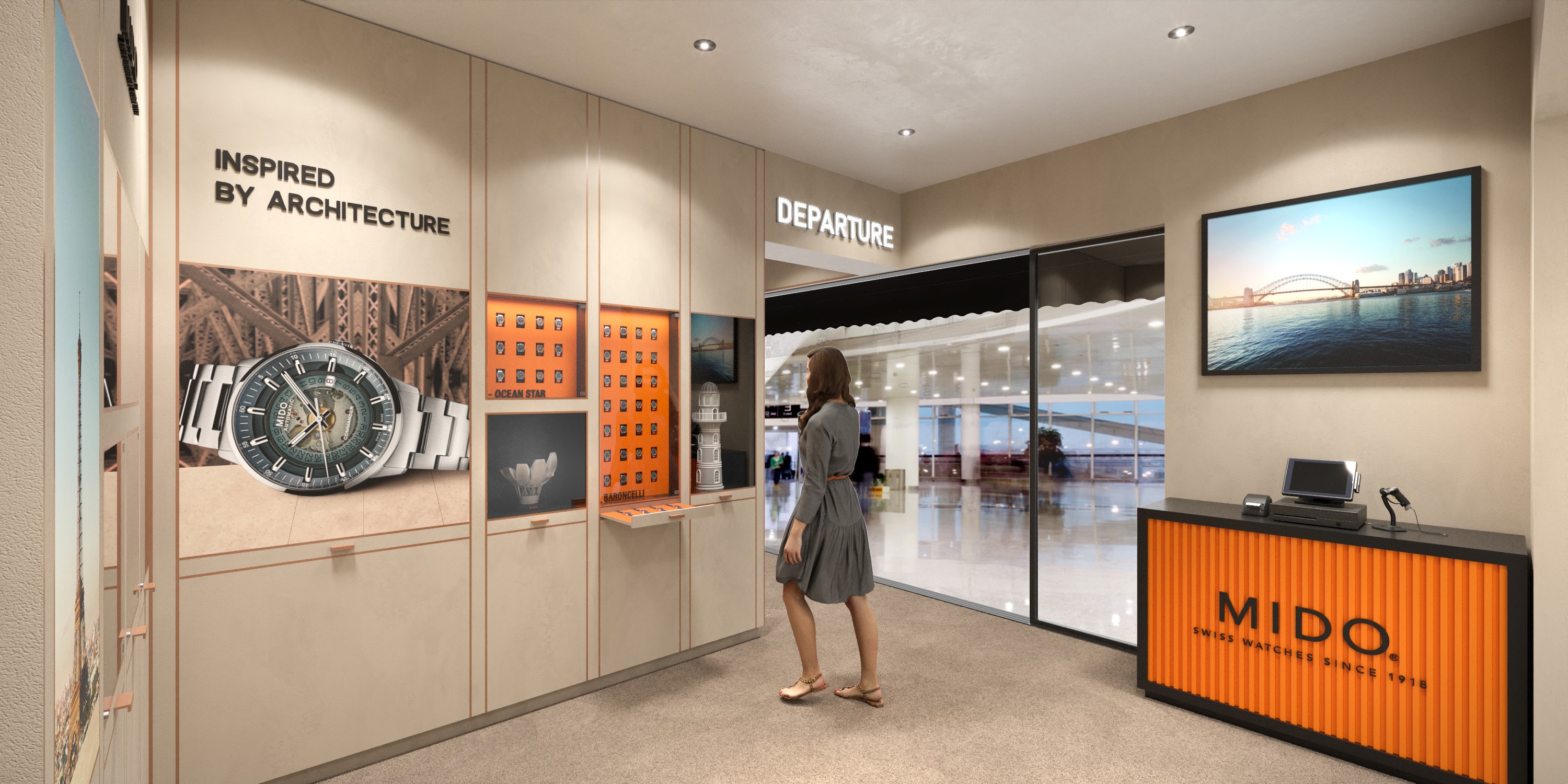 Collection discovery of MIDO watches Pop up design and exhibition retail concept for Switzerland market
