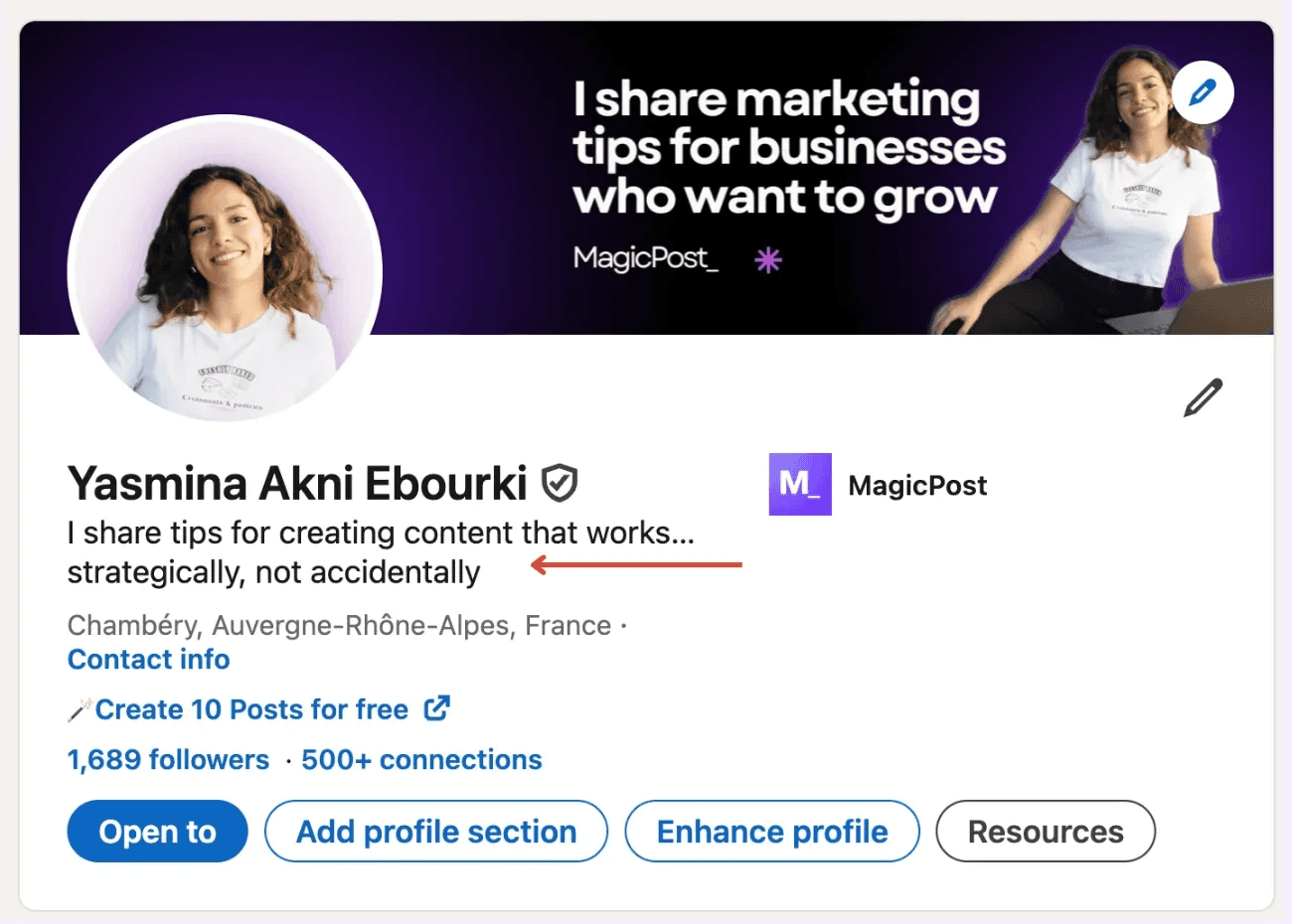 Example of a LinkedIn profile headline on LinkedIn and where to find it