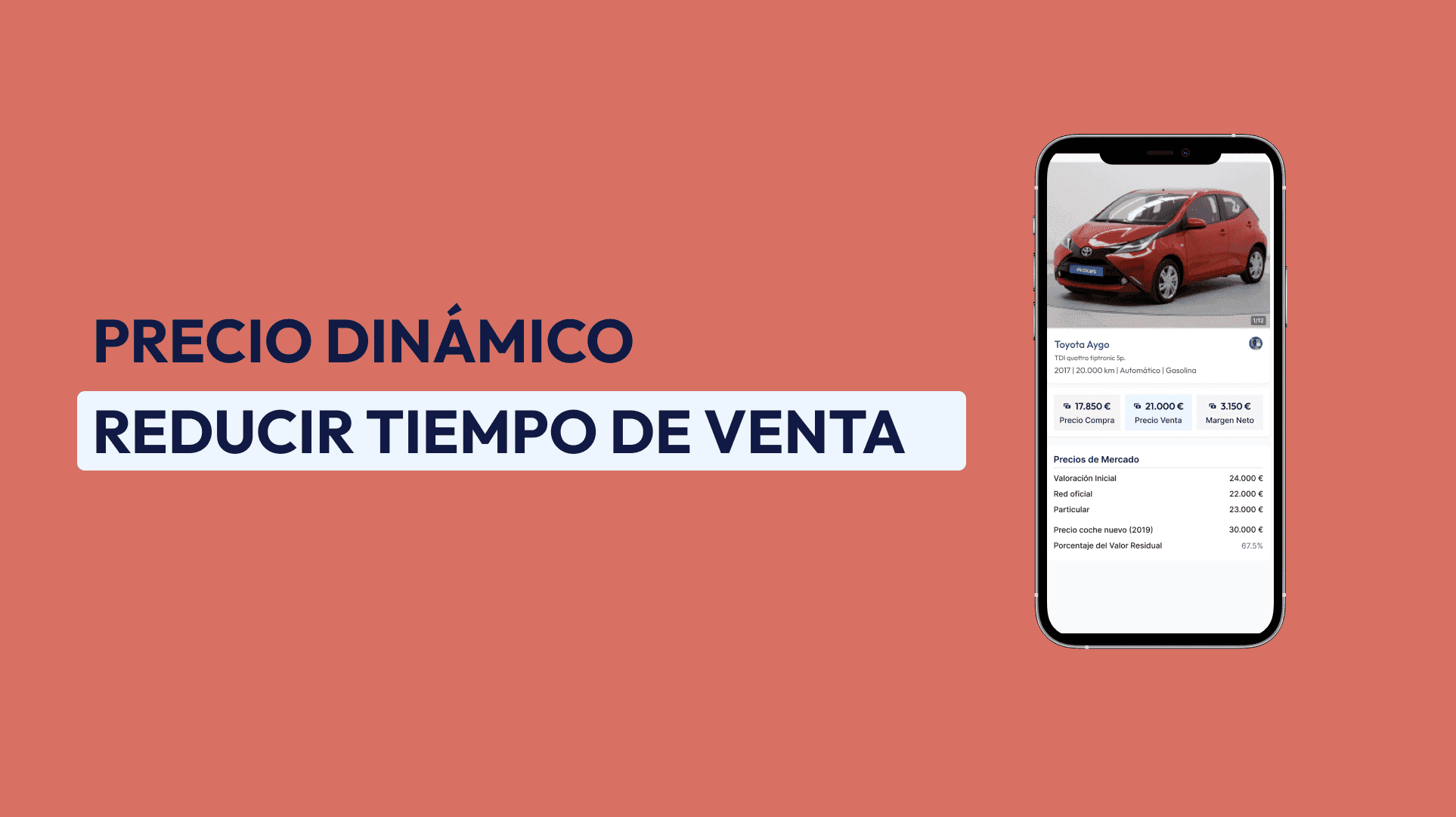 Dynamic pricing reduces car sale time. Car on phone screen.