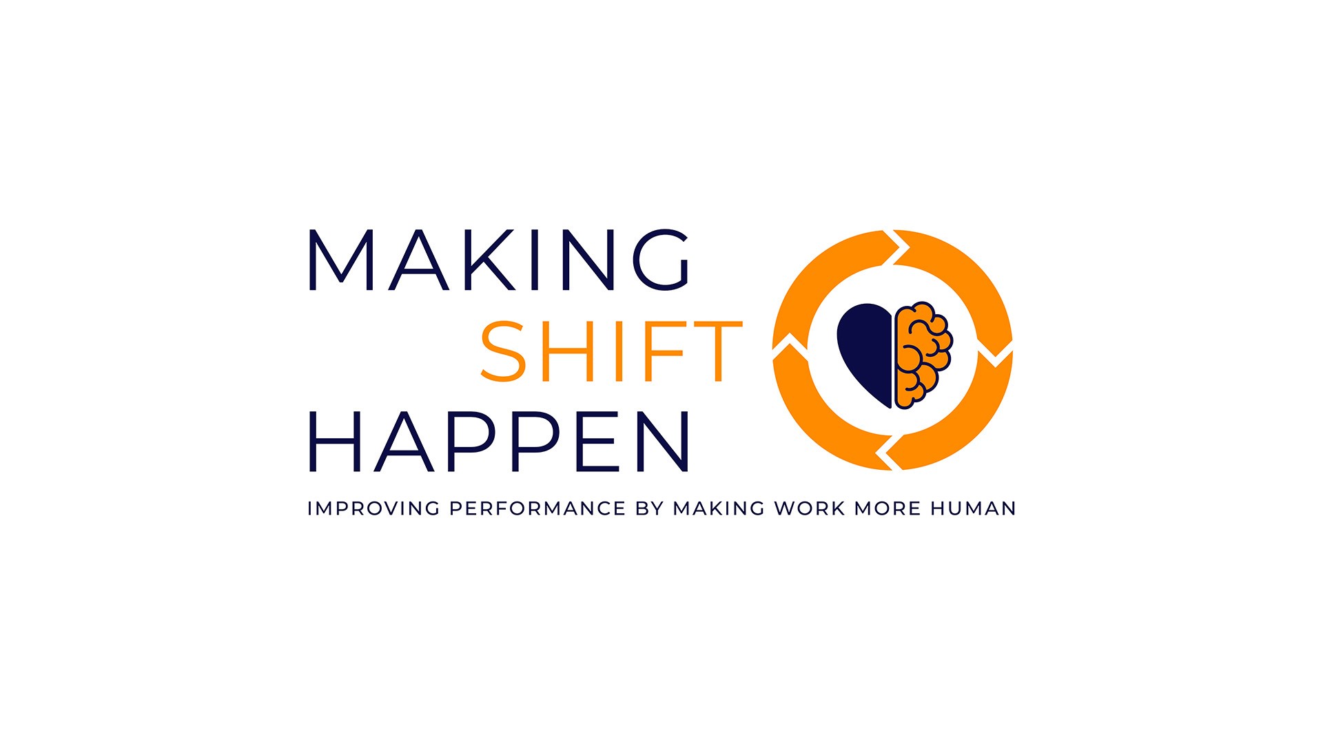 Making Shift Happen vertical logo stack in dark blue and orange