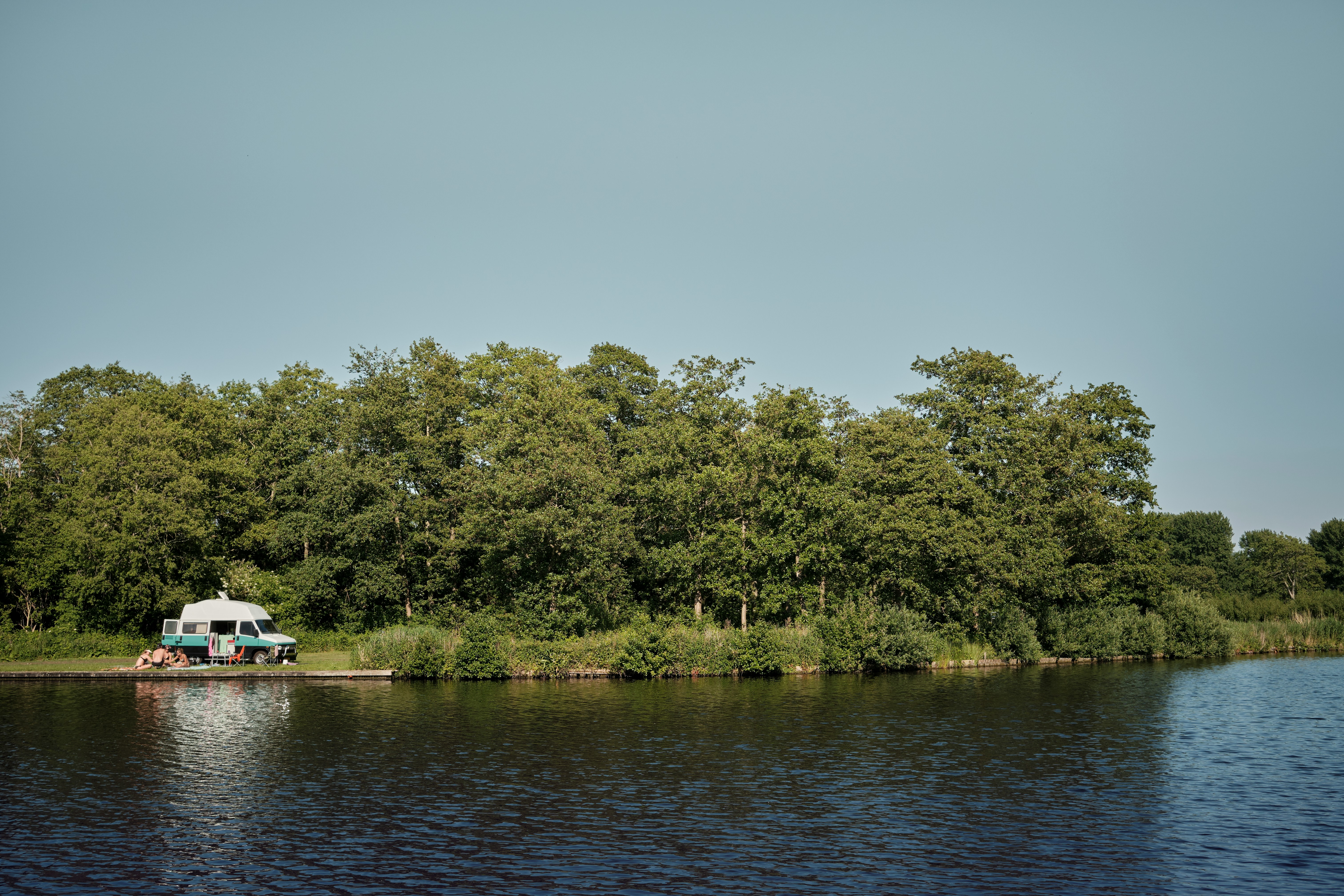 white boat on river near green trees during daytime