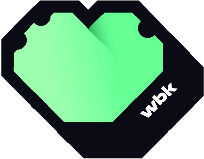 Webook horizontal logo lockup — pixelated green heart icon with 'wbk' initials alongside bold 'webook' wordmark — rebrand identity design by Makers' Studio