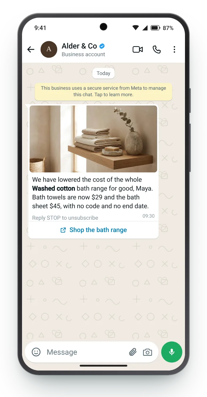 A whole range repriced for good: WhatsApp price drop message on an Android phone