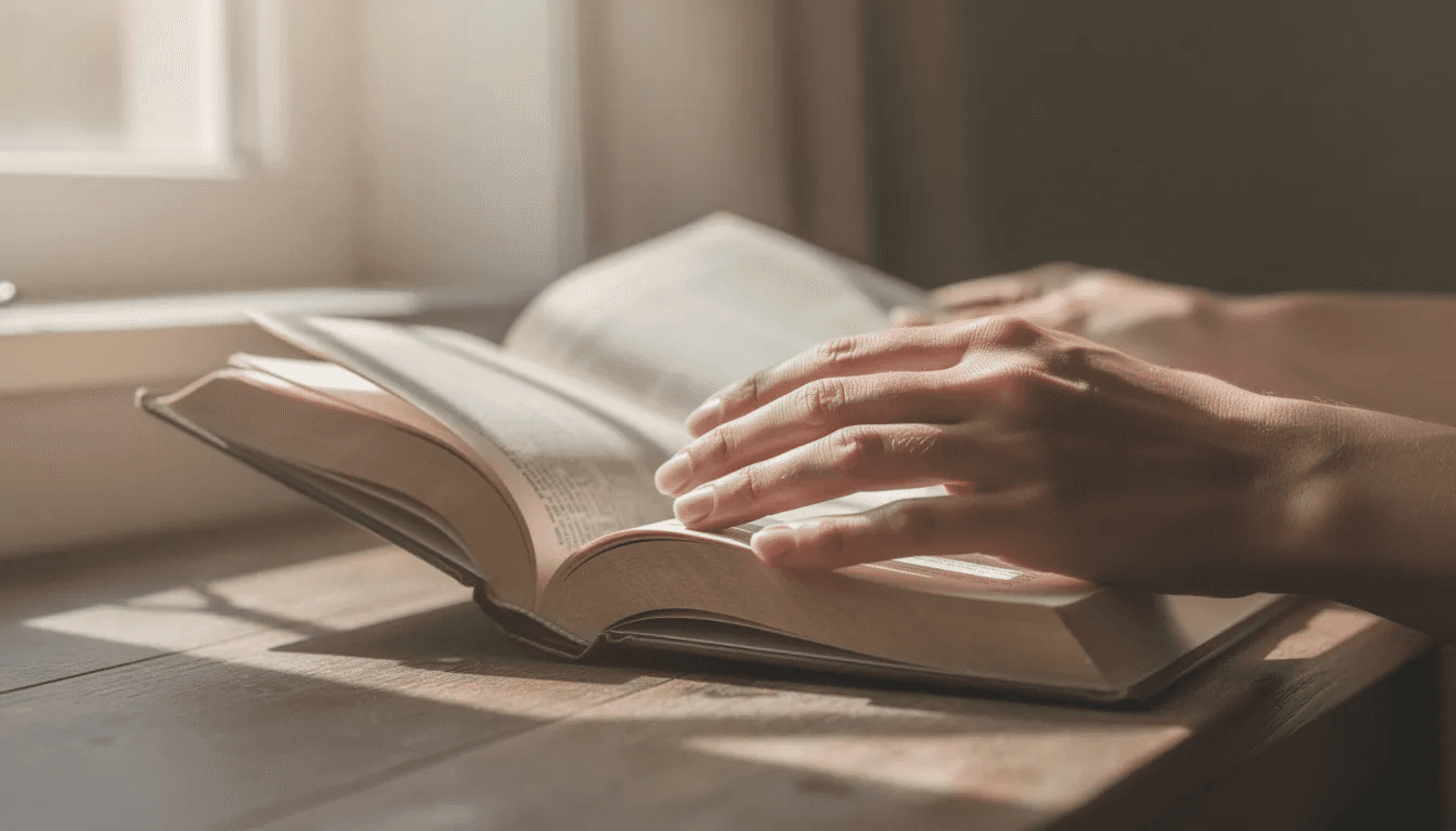 The image depicts a pair of hands holding an open book, illuminated by natural light streaming through a nearby window, creating a serene reading atmosphere. This scene symbolizes the pursuit of knowledge and the exploration of themes such as silver prices and global silver demand in the context of precious metals investment.