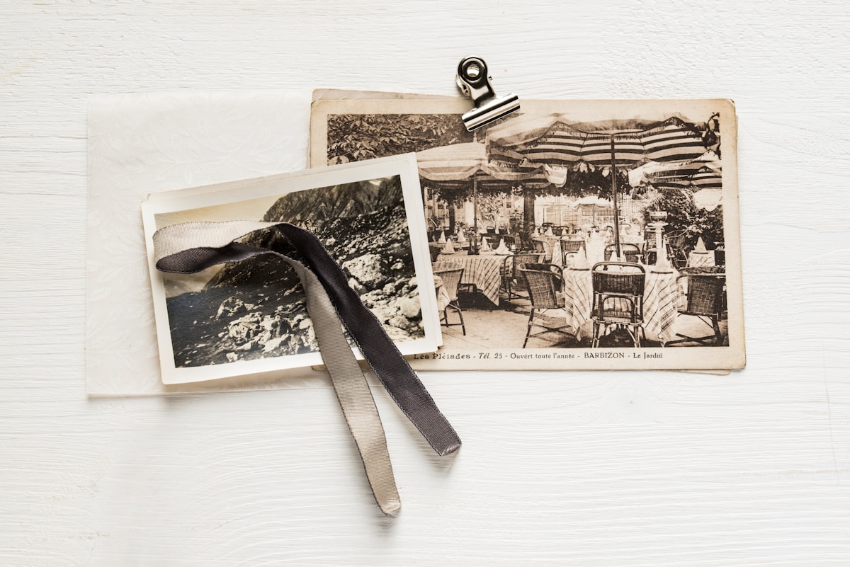Vintage family photographs arranged together