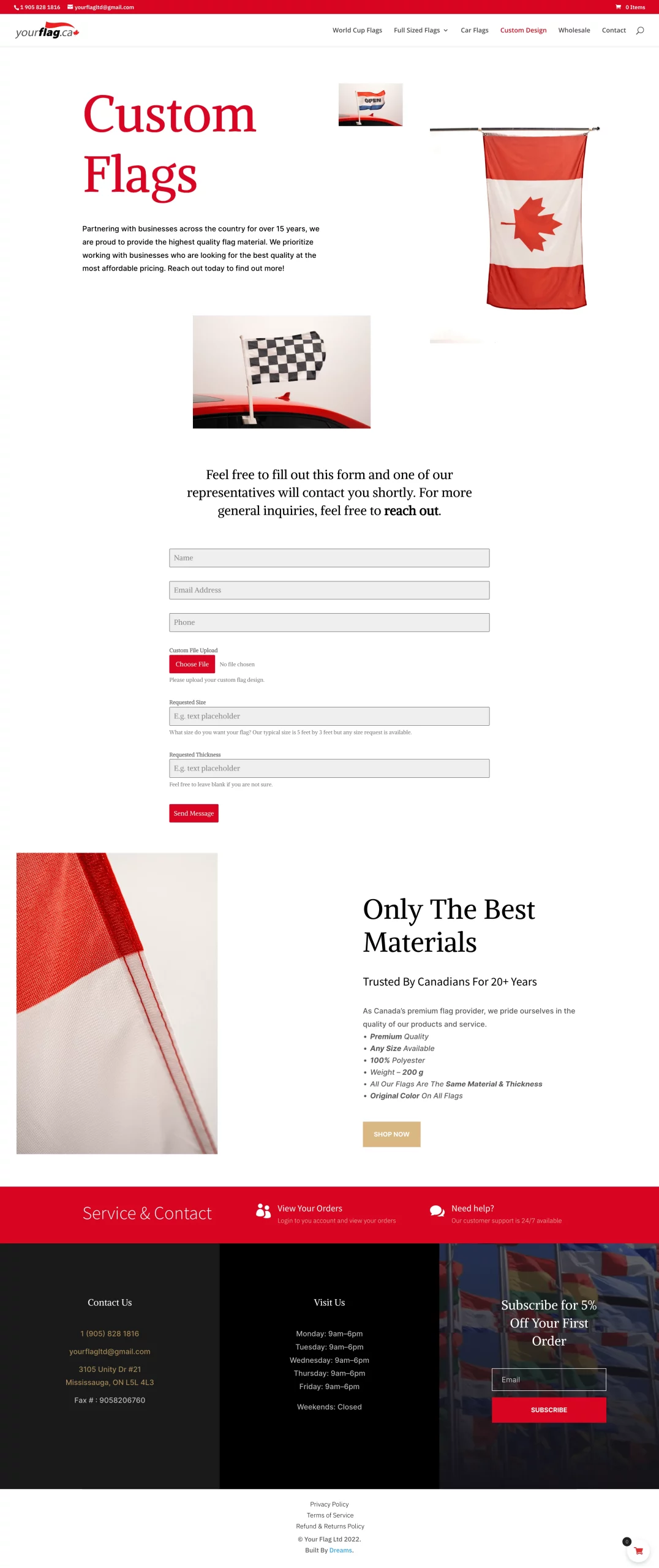 Custom Flags page for yourflag website developed & designed by Dreams Agency Mississauga, Ontario