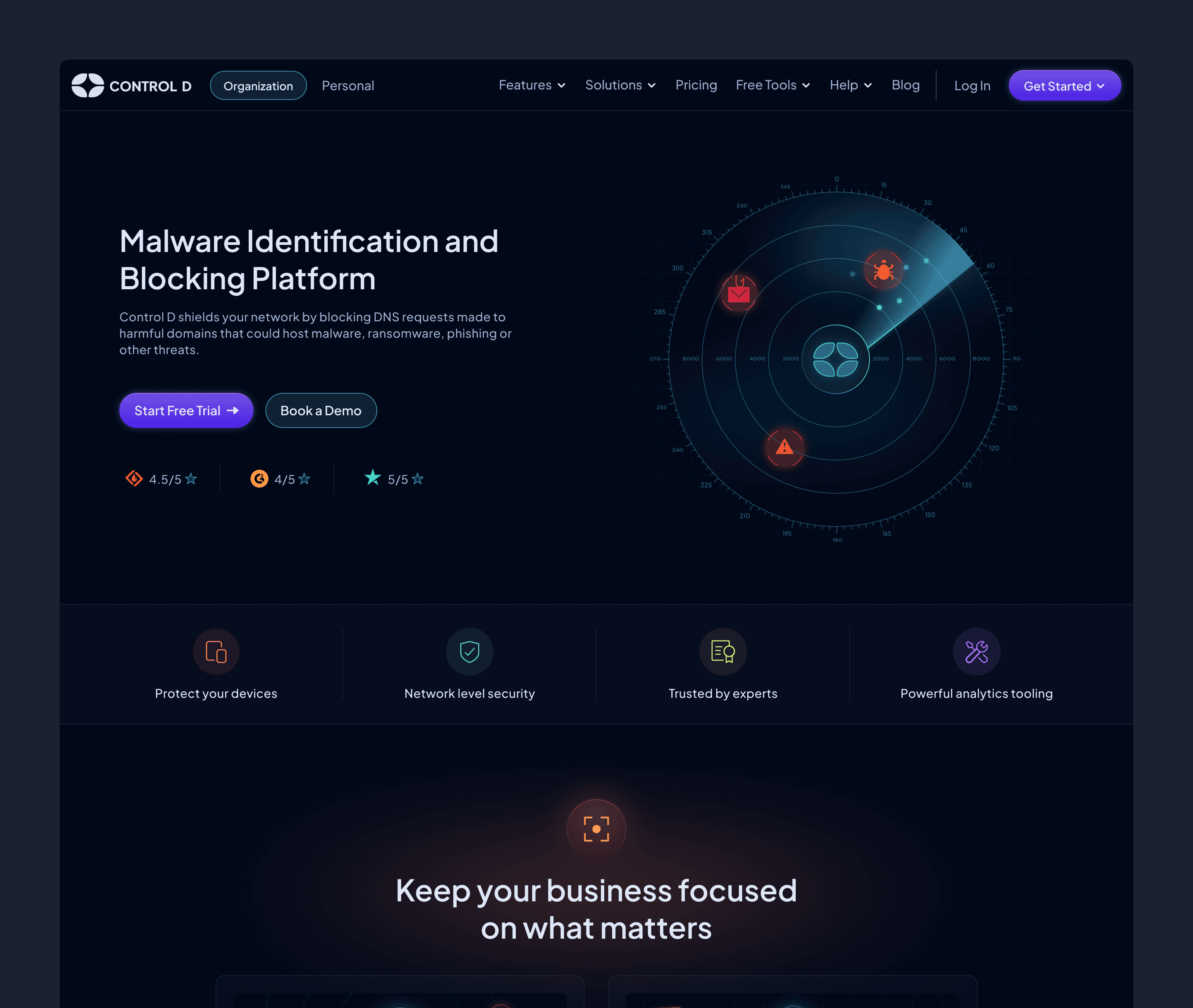 Control D malware page design by UMDA Design Agency based in Sweden. VPN website design.