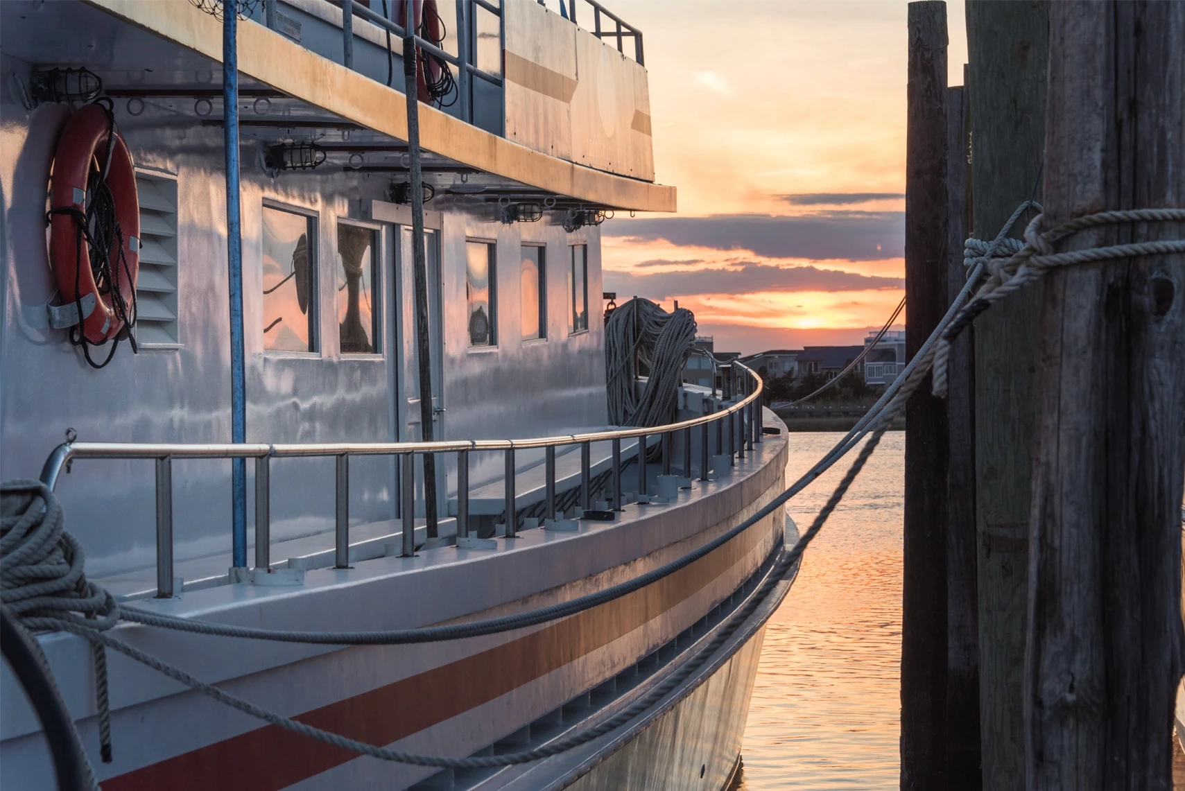 Boat at a dock featured on a page about Stockton boating accident attorney services