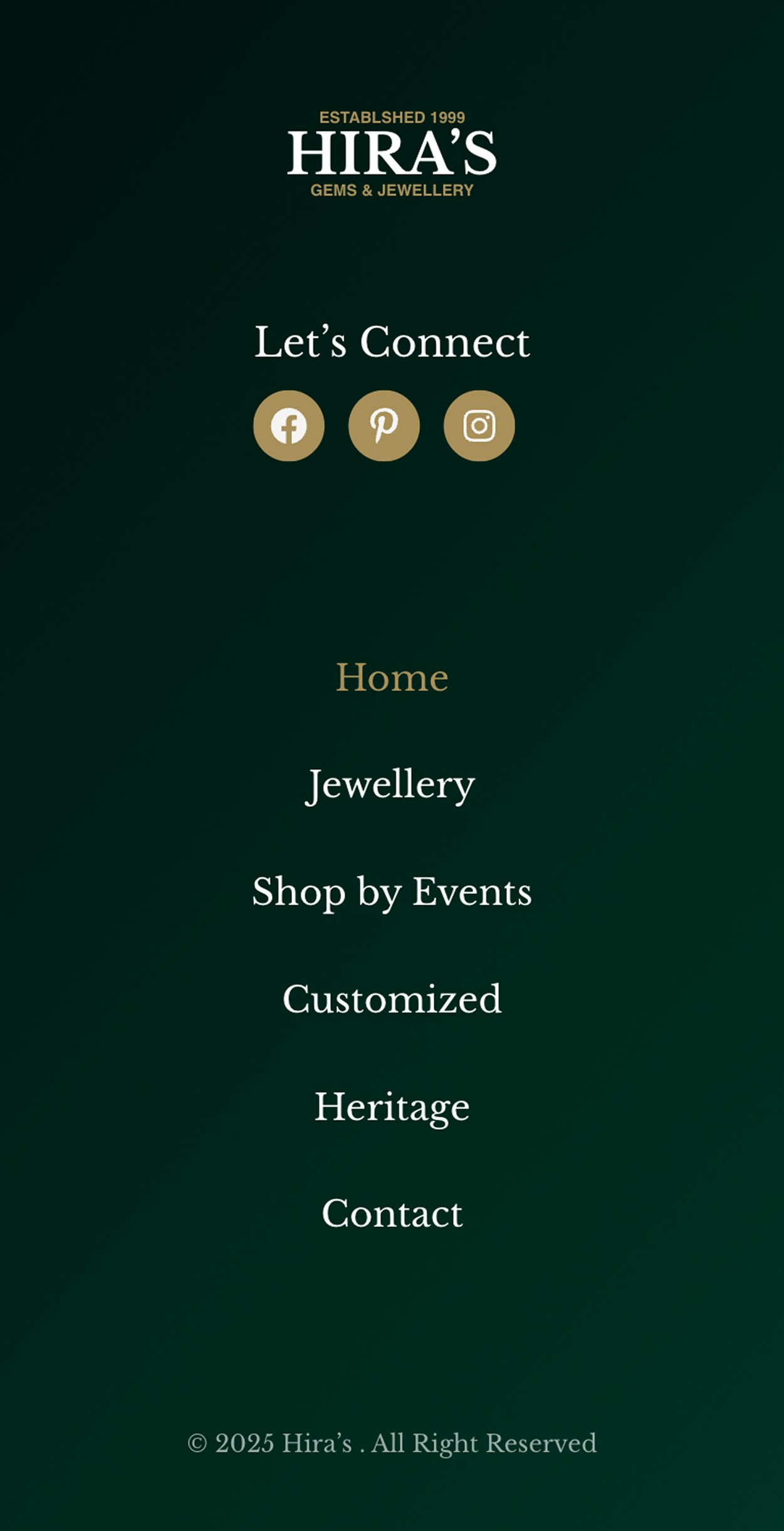 Hira's Gem and Jewelry Website Mobile Footer