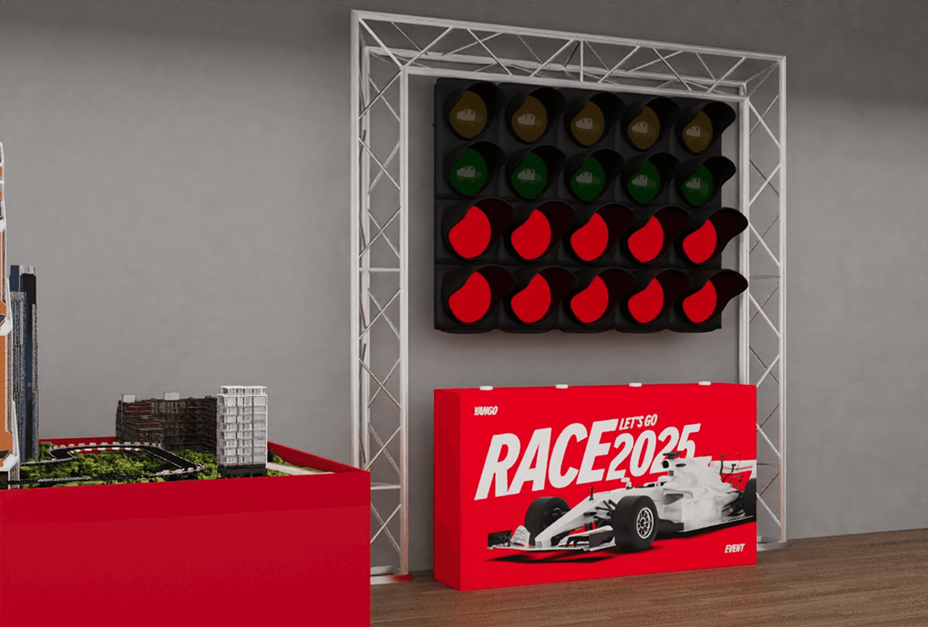 Branded event zone inside Yango office, designed by our team as part of the internal activation