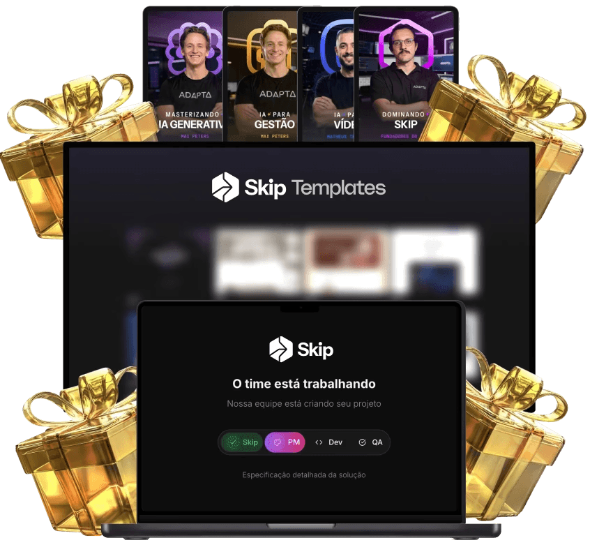 Mockup da plataforma Skip para criar empresas de IA