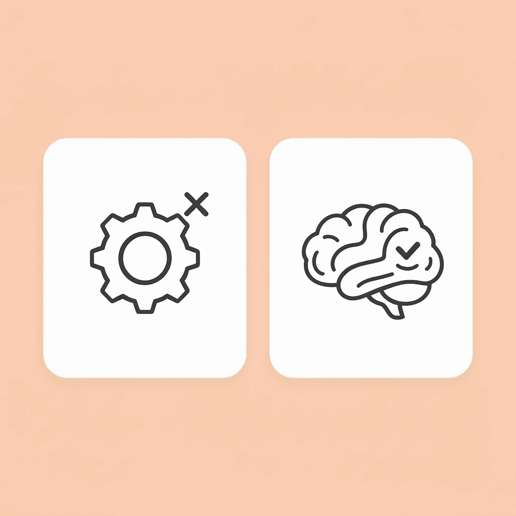 Before and after comparison showing rigid script transforming into dynamic conversation