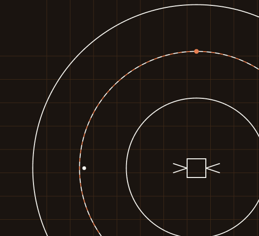 Abstract satellite orbital diagram with concentric arcs and a central targeting reticle, representing multispectral satellite data collection for soil health monitoring.