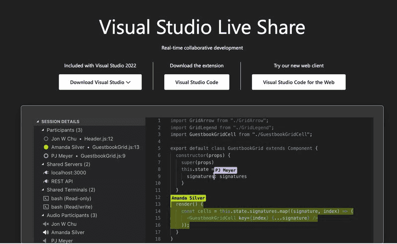 Visual Studio home page.