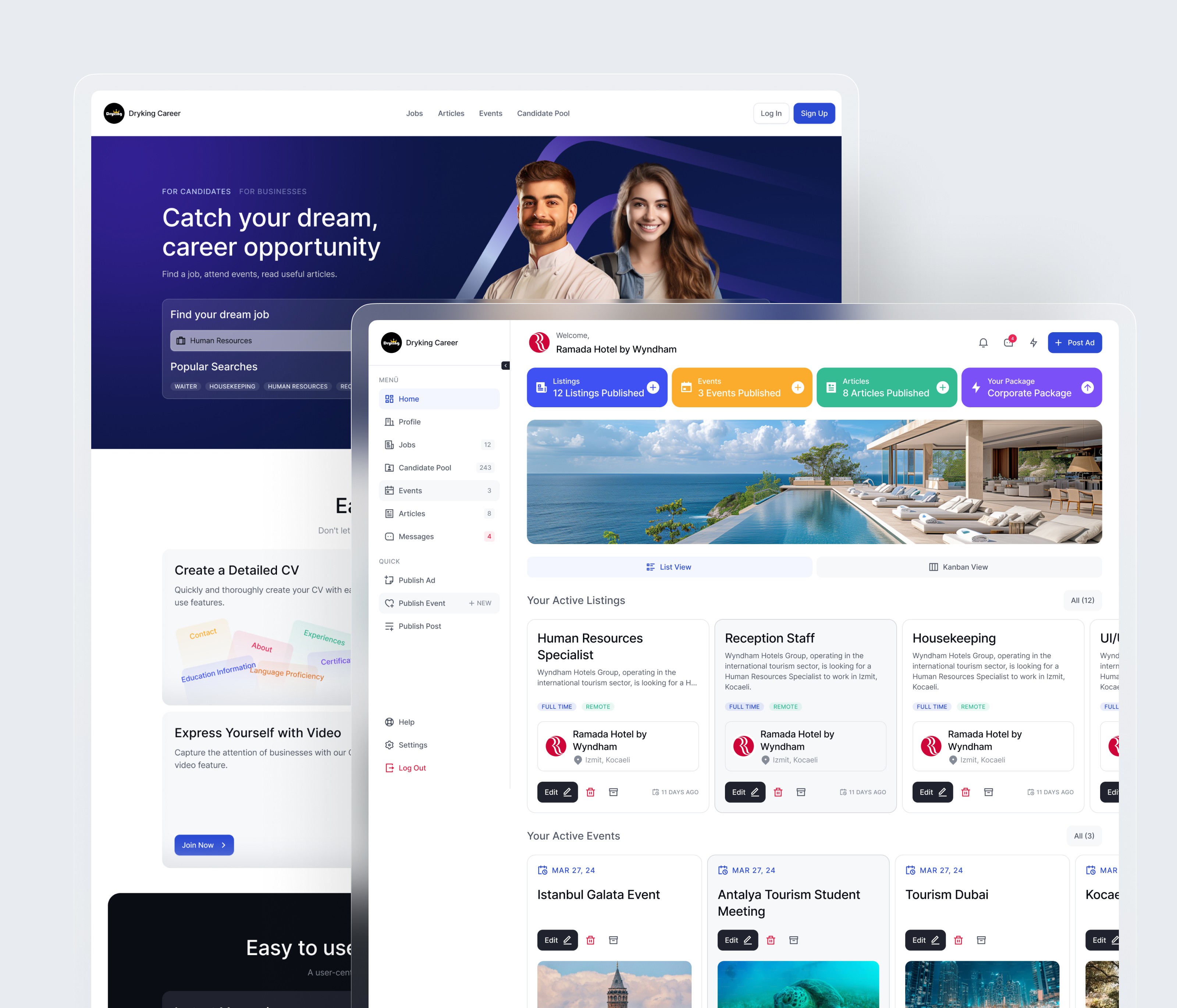 Dryking - tourism & career hr management ui ux design