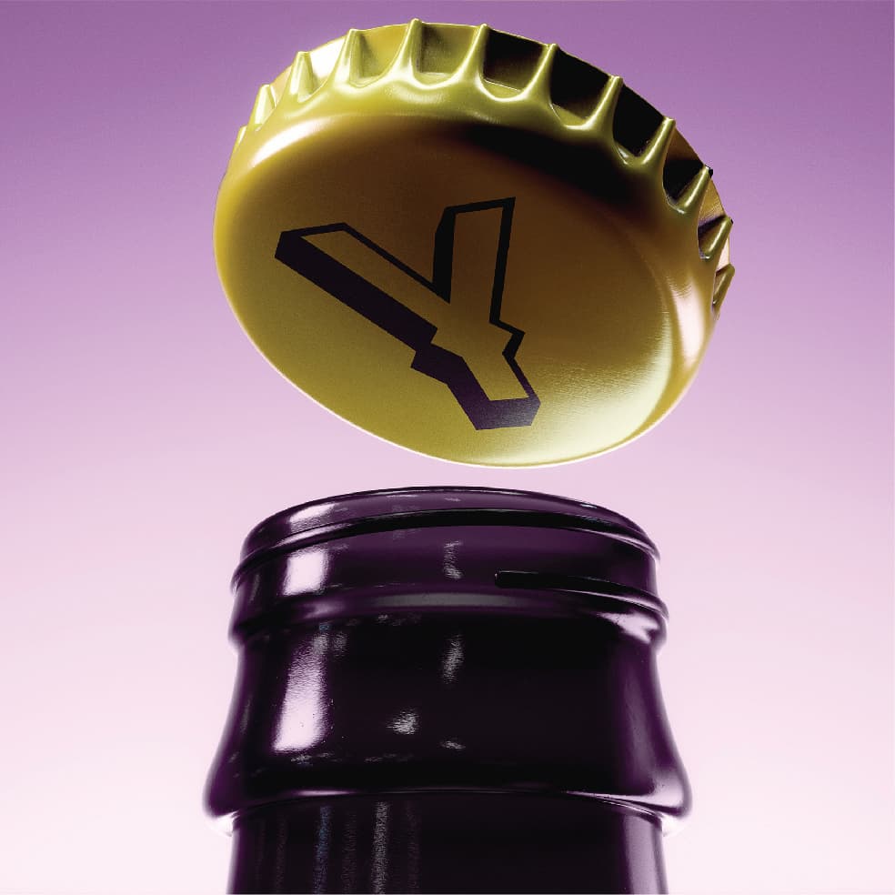 Green bottlecap floating above the lid of a bottle, featuring a Yeehop 'Y' letter mark.