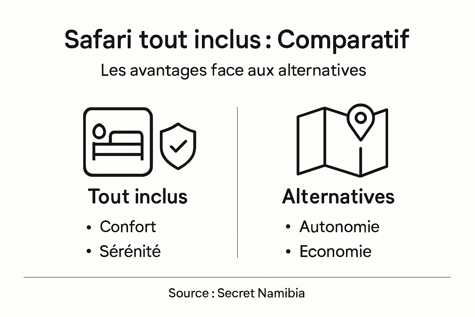 Comparatif en infographie : safaris tout compris vs options alternatives