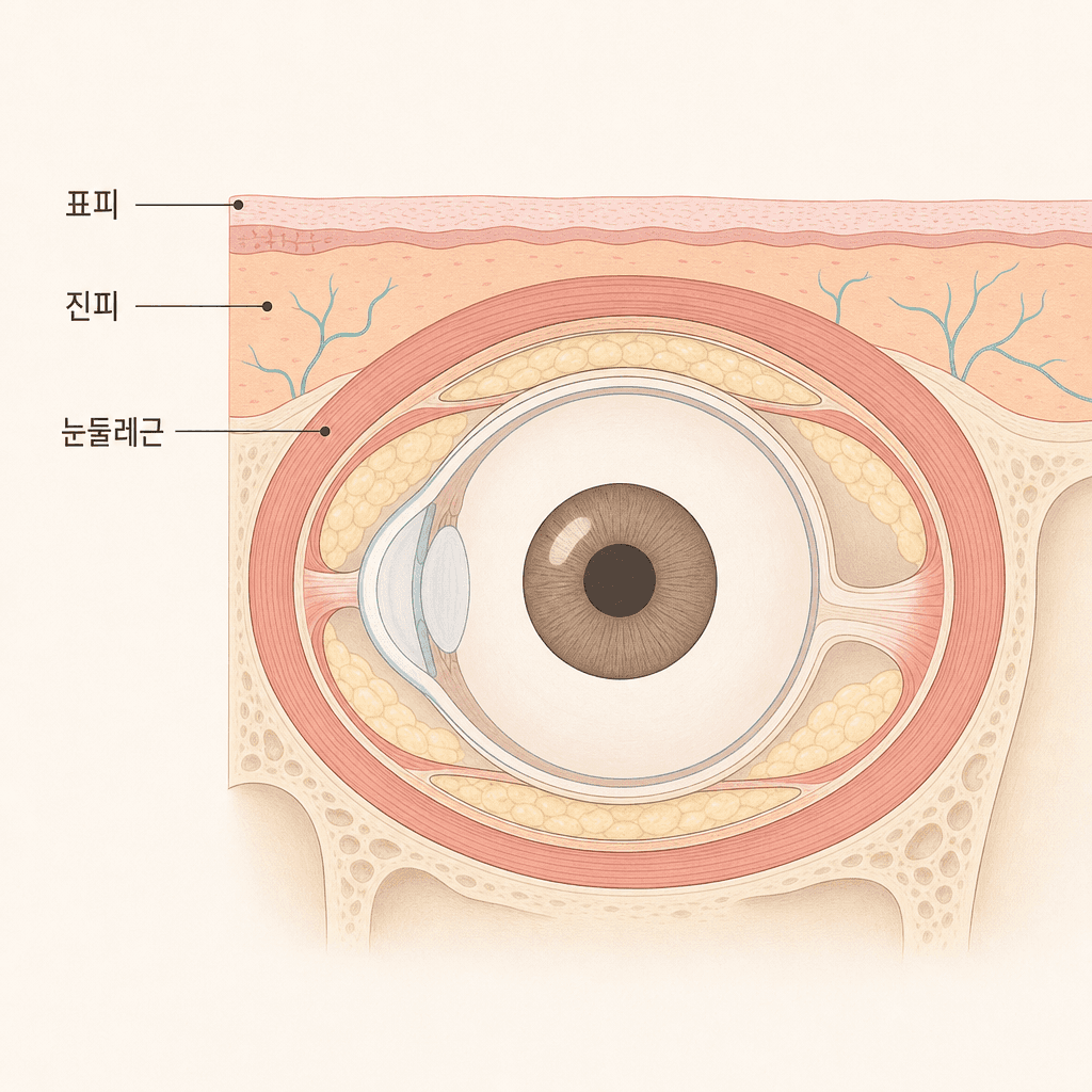 눈 둘레를 감싼 눈둘레근과 얇은 피부층