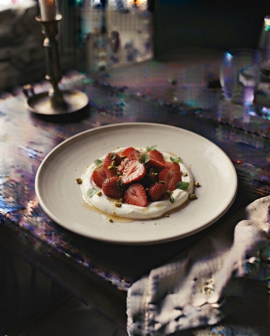 Strawberries, sheep’s yoghurt