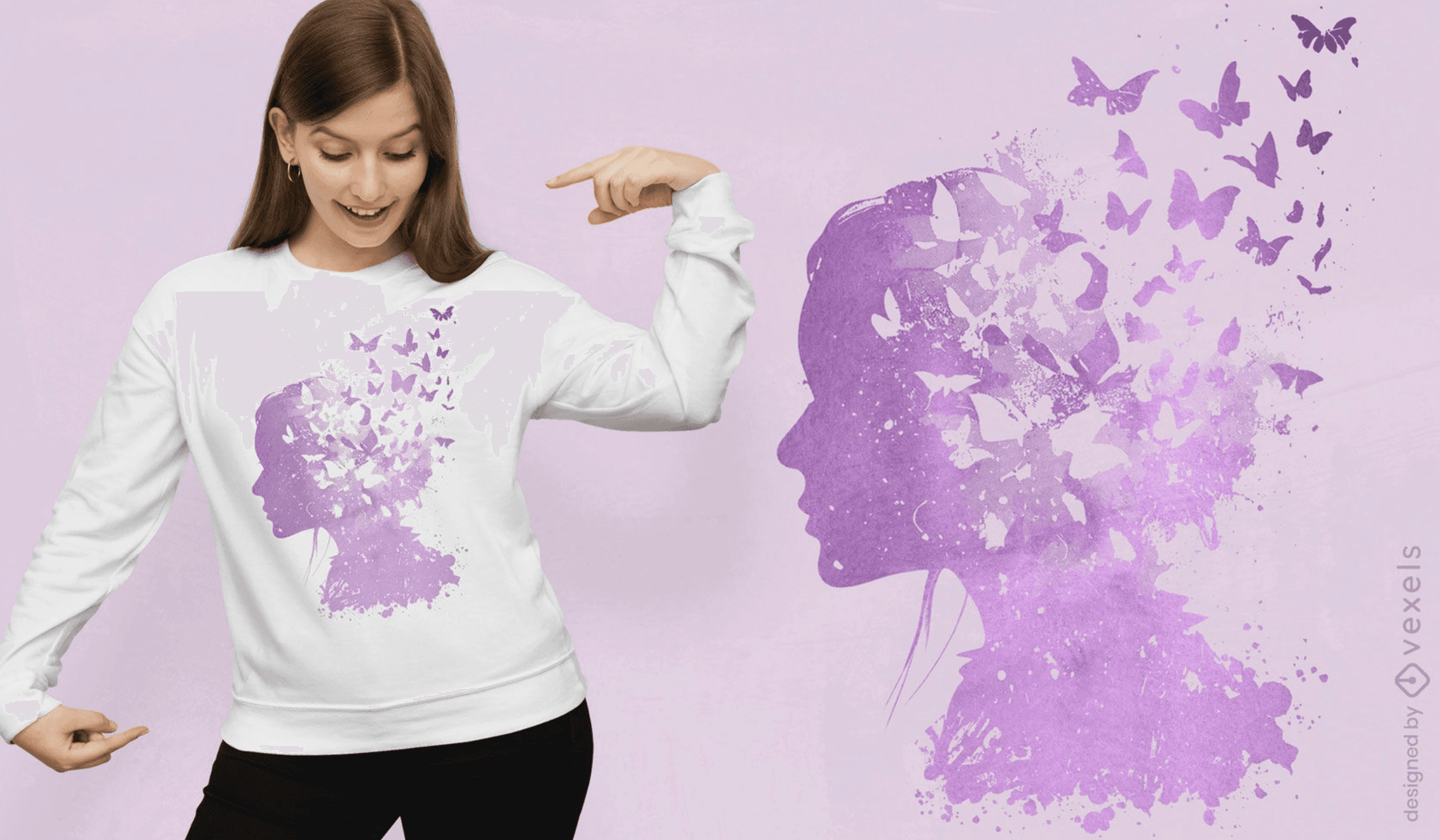 woman butterflies silhouette