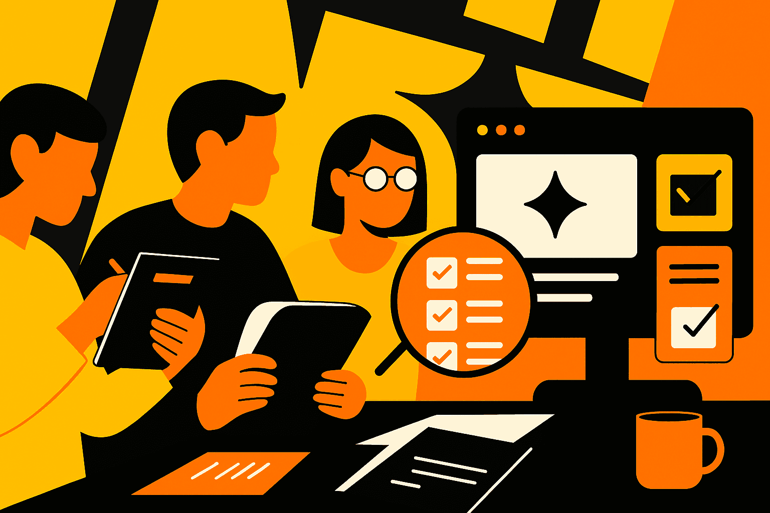 UX team conducting a multi-reviewer heuristic evaluation with shared checklists and user behavior analysis dashboards