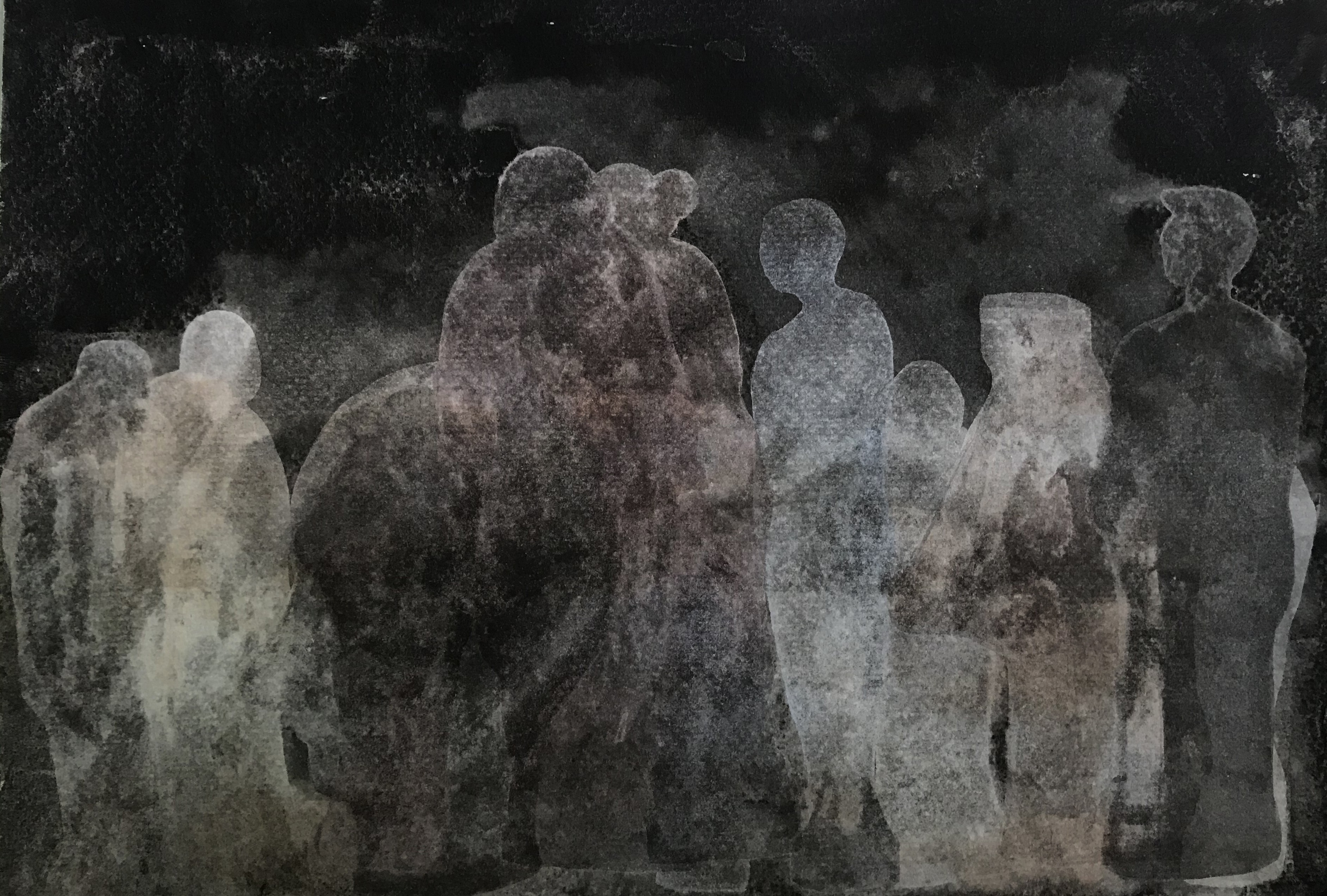 herd of sheep on road painting