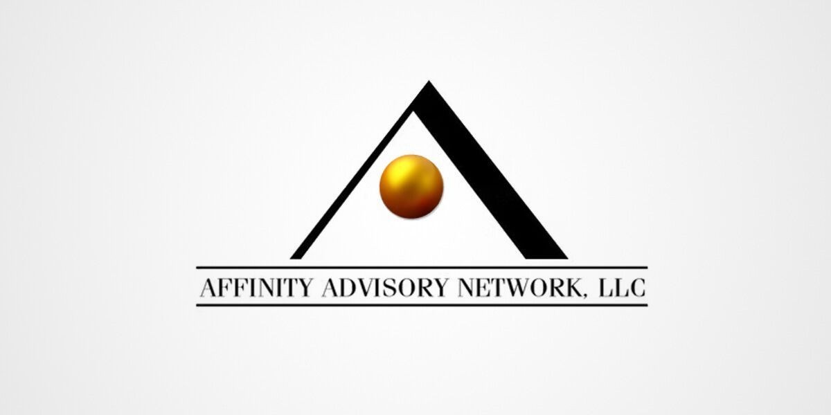 Logo for Affinity Advisory Network, LLC, focusing on seniors' financial and estate planning services, featuring a gold sphere inside a black triangular 'A'.