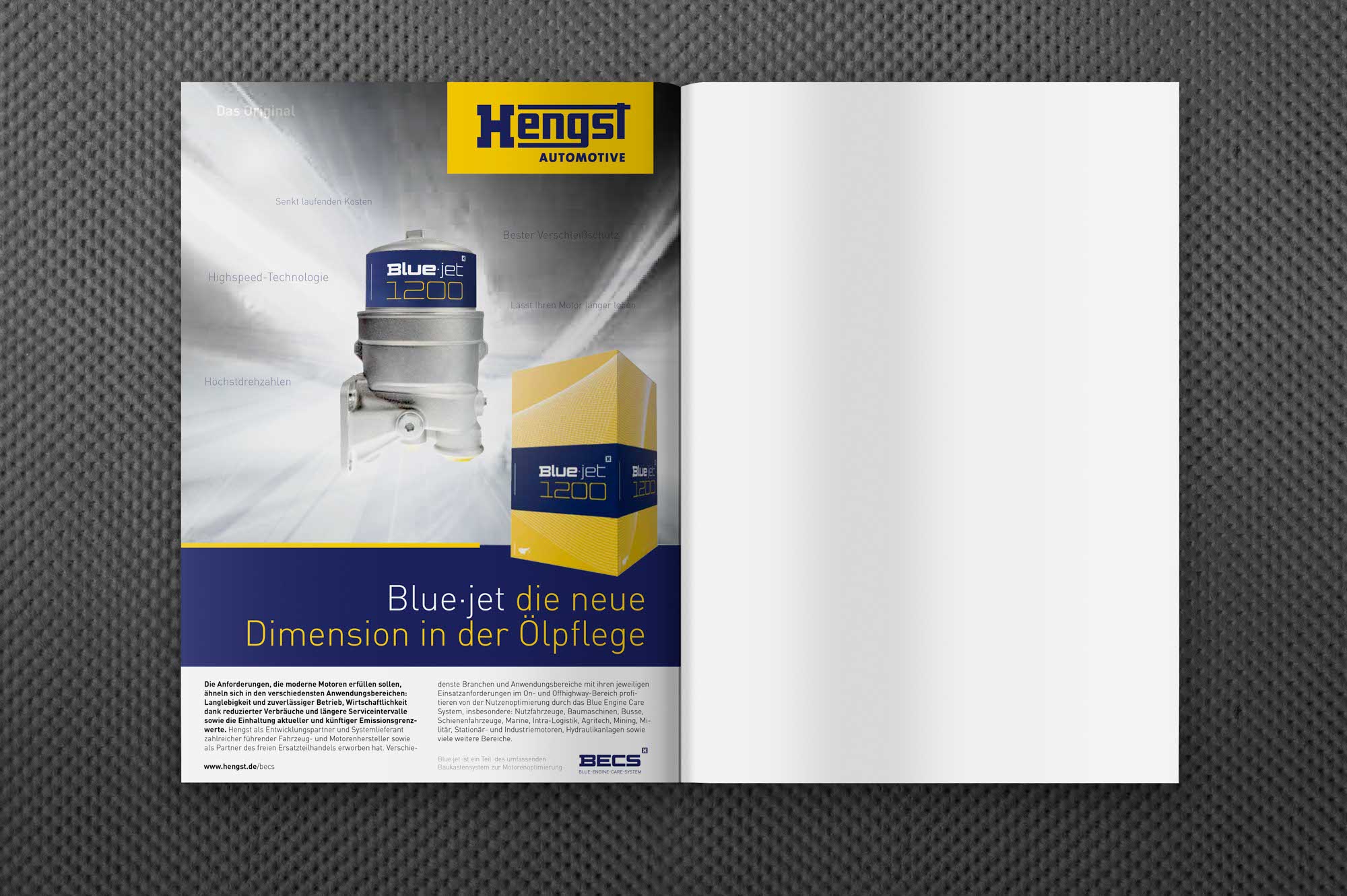 Anzeigenmotiv für BLUE·JET – dynamische Bildsprache mit Produktbotschaft