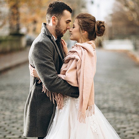 A couple embracing after the ceremony
