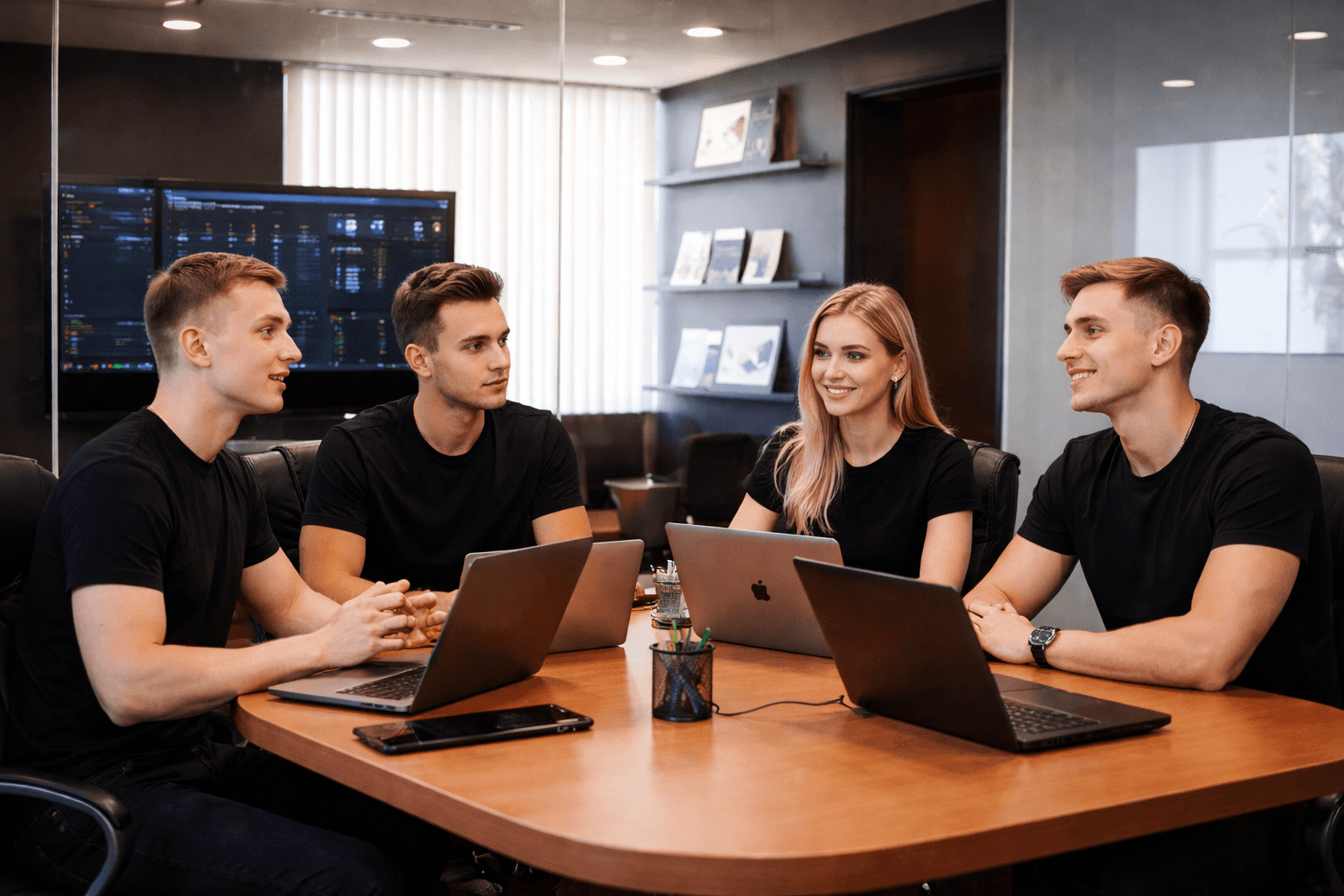 people sitting near table with laptop computer