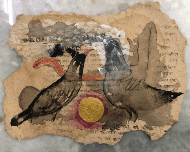 herd of sheep on road painting