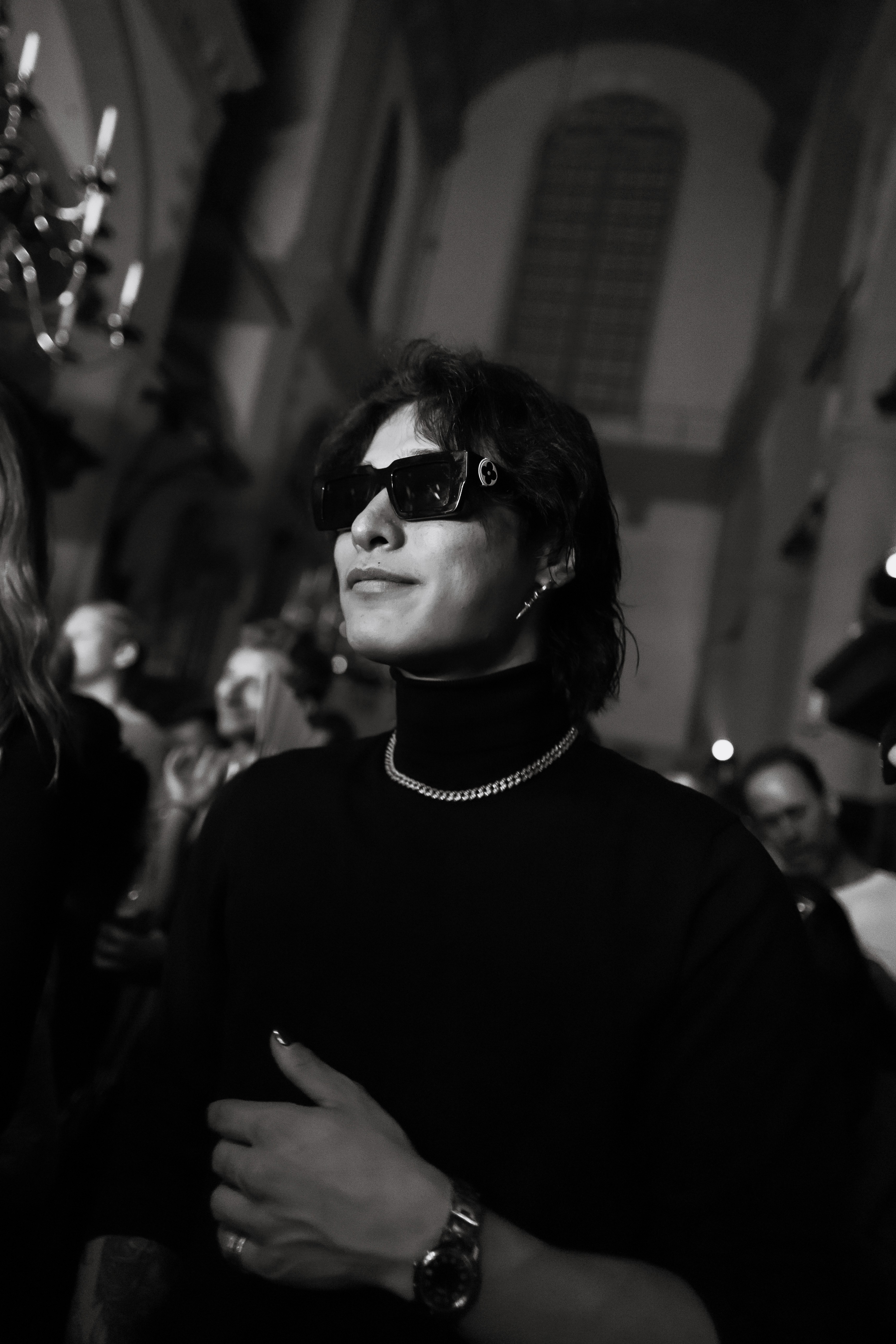 Abstract streaks of light against black background