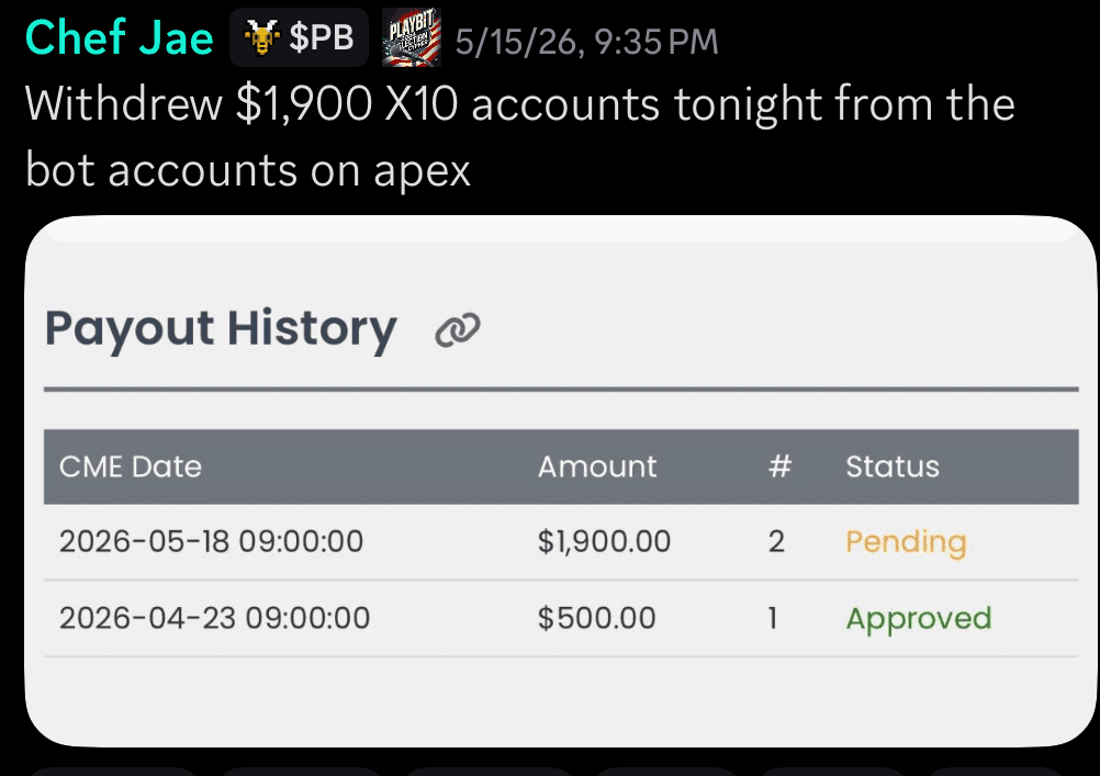Apex payout certificate for Chef Jae