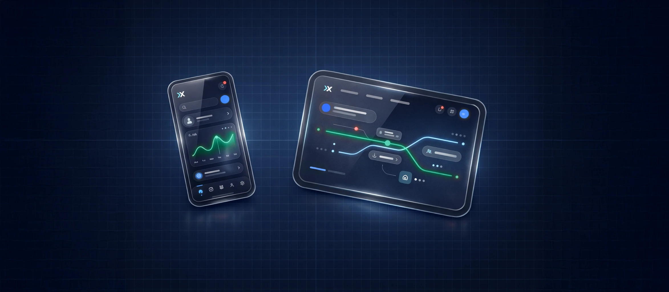 Cinematic abstract animation featuring deep blue digital grids and glassmorphic UI elements, symbolizing complex data architecture and strategic clarity for Nudgix B2B SaaS Product Design Studio
