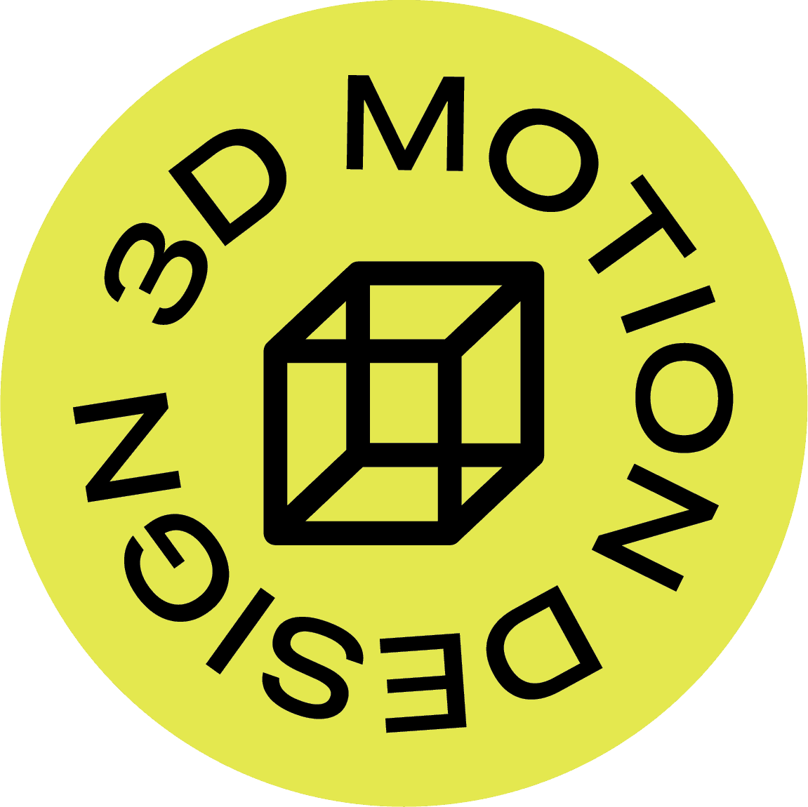 Yellow circular emblem with a black 3D cube outline and the text "3D MOTION DESIGN" around it