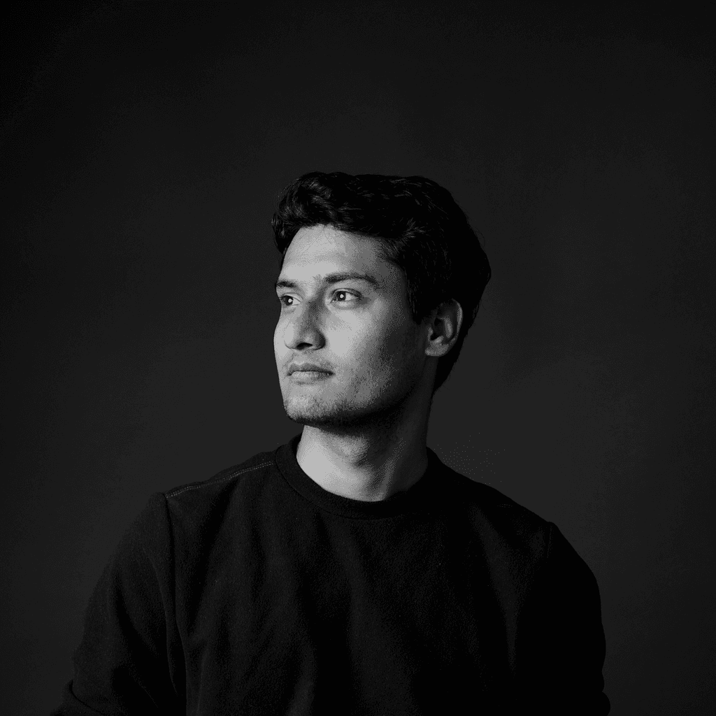 persona portrait image man with orange background and person's image on top