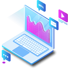 computadora con datos e íconos