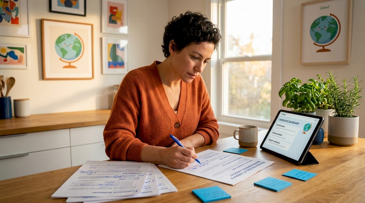 QA specialist reviewing translation checklist
