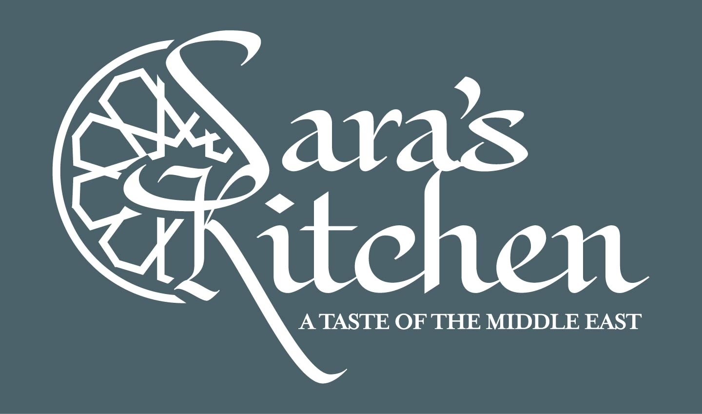 Saras Kitchen Logo on blue