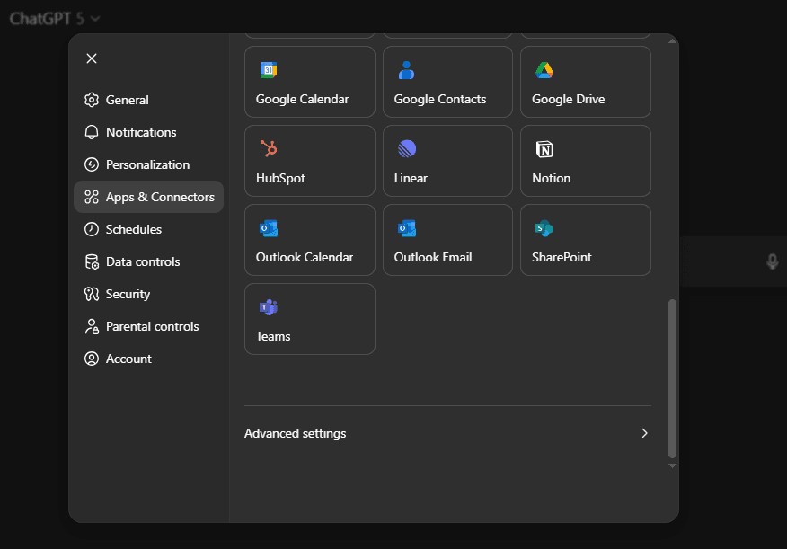 chatgpt advanced settings
