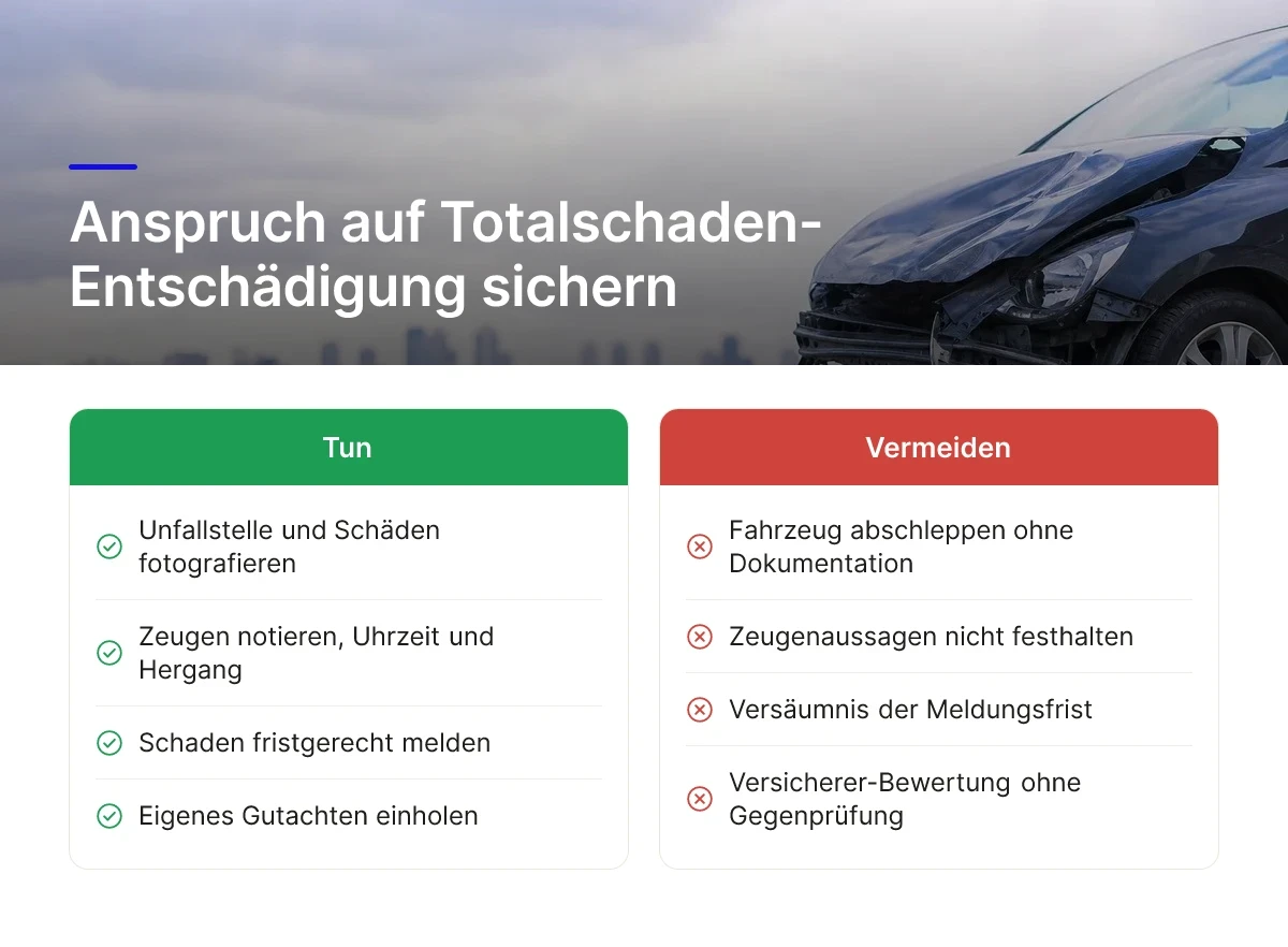 Anspruch auf Totalschaden-Entschädigung sichern