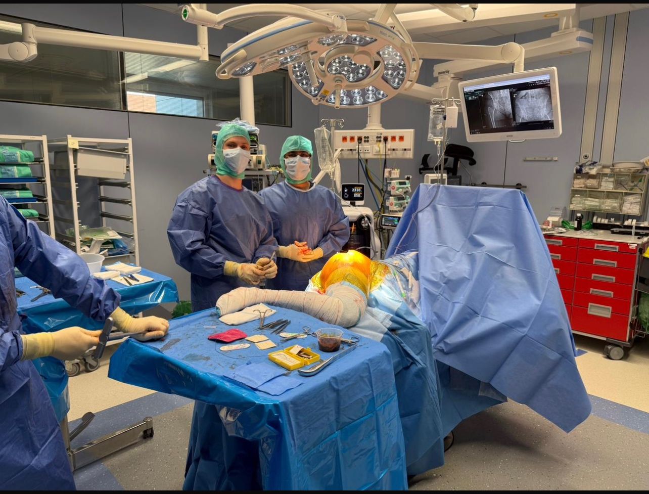 A large, dark futuristic spaceship flying over a glowing city at sunset