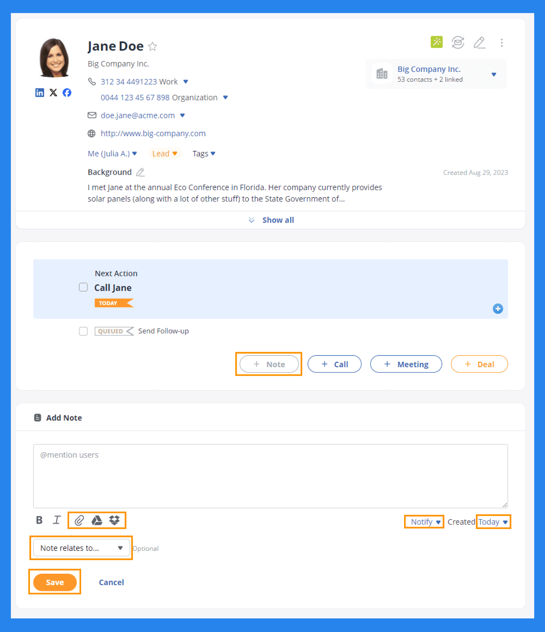Key Features of OnePageCRM: Contact Managment