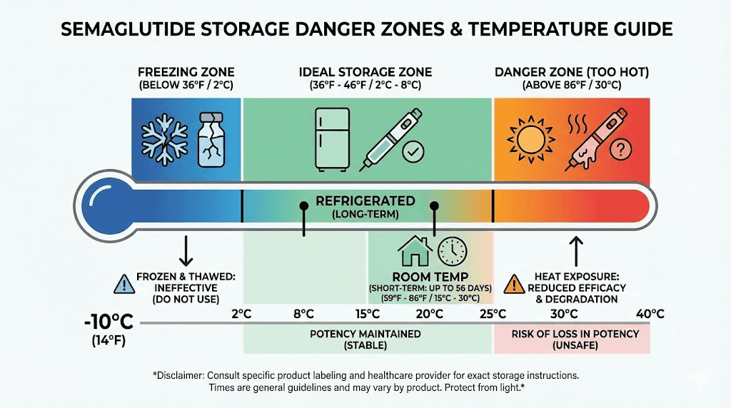 Semaglutide storage temperature danger zones and safe ranges