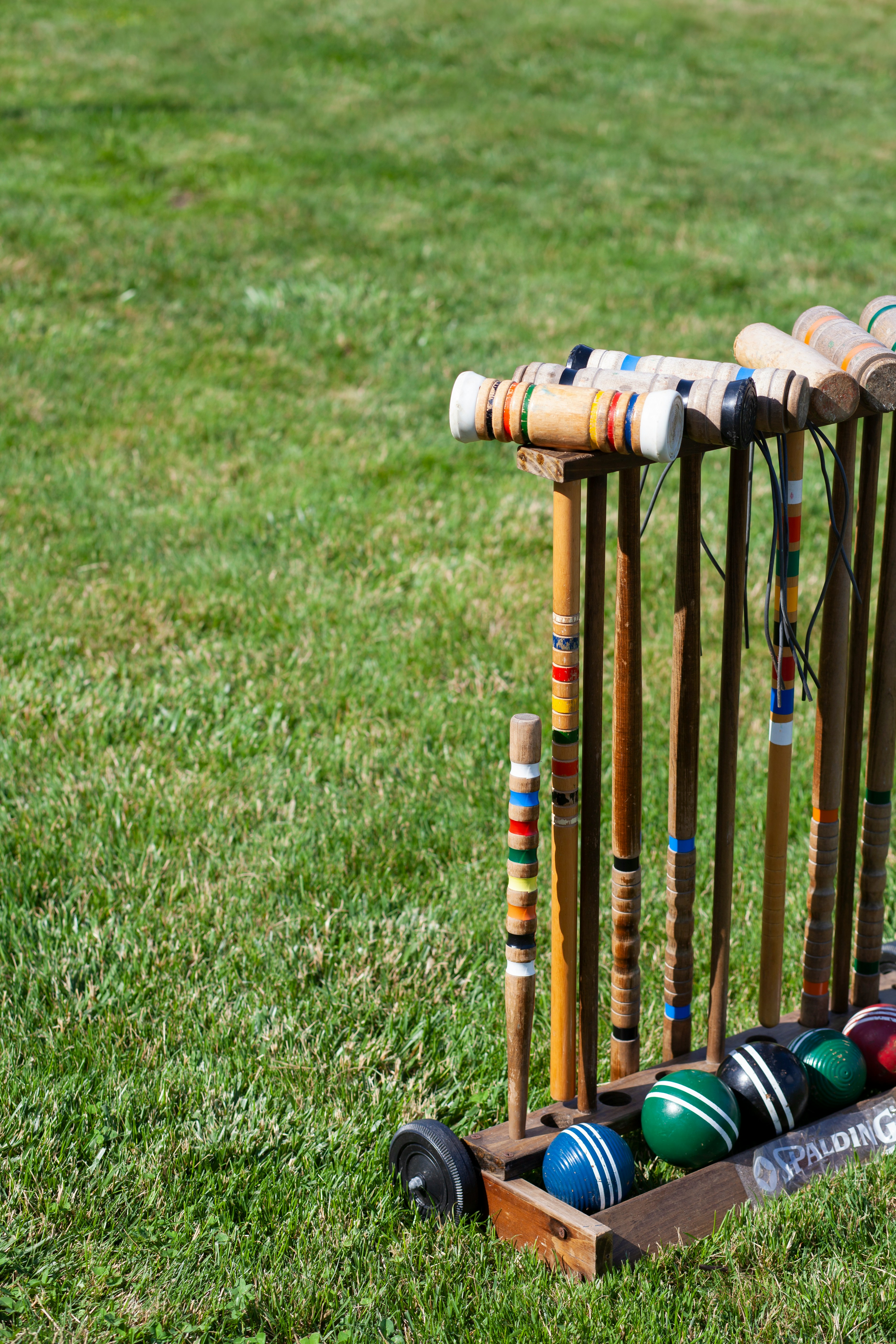 orange and blue wooden sticks on green grass field during daytime