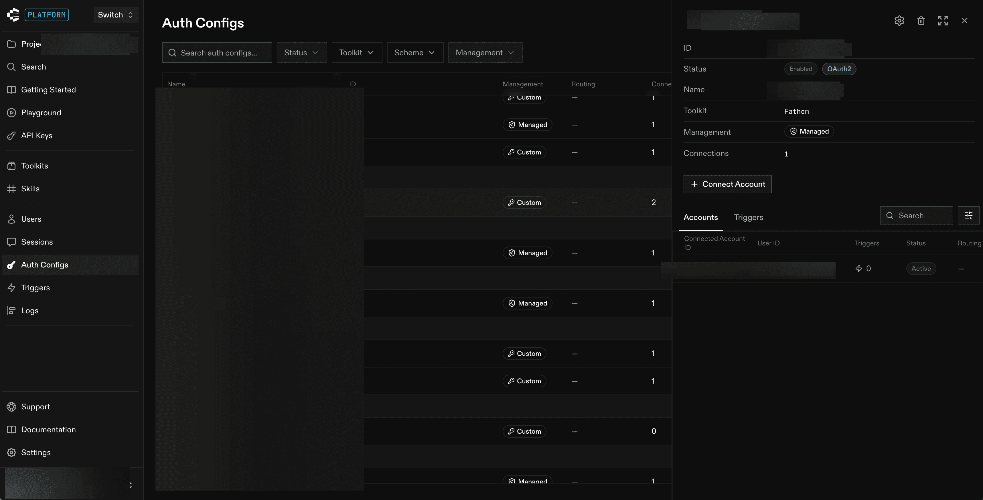Active Fathom connected account in Composio